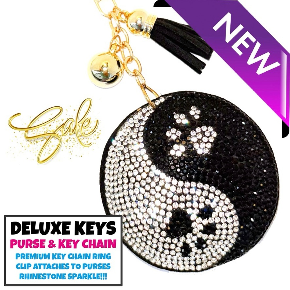 DeLuxe Keys Rhinestone Keychain/Purse Chain YIN & YANG WITH PAWS